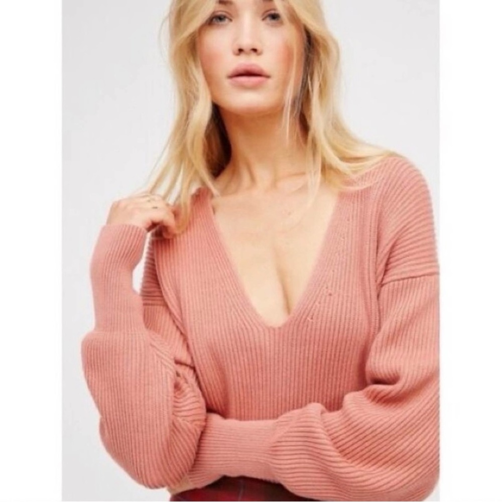 Free People Allure Balloon Sleeve V Neck Sweater